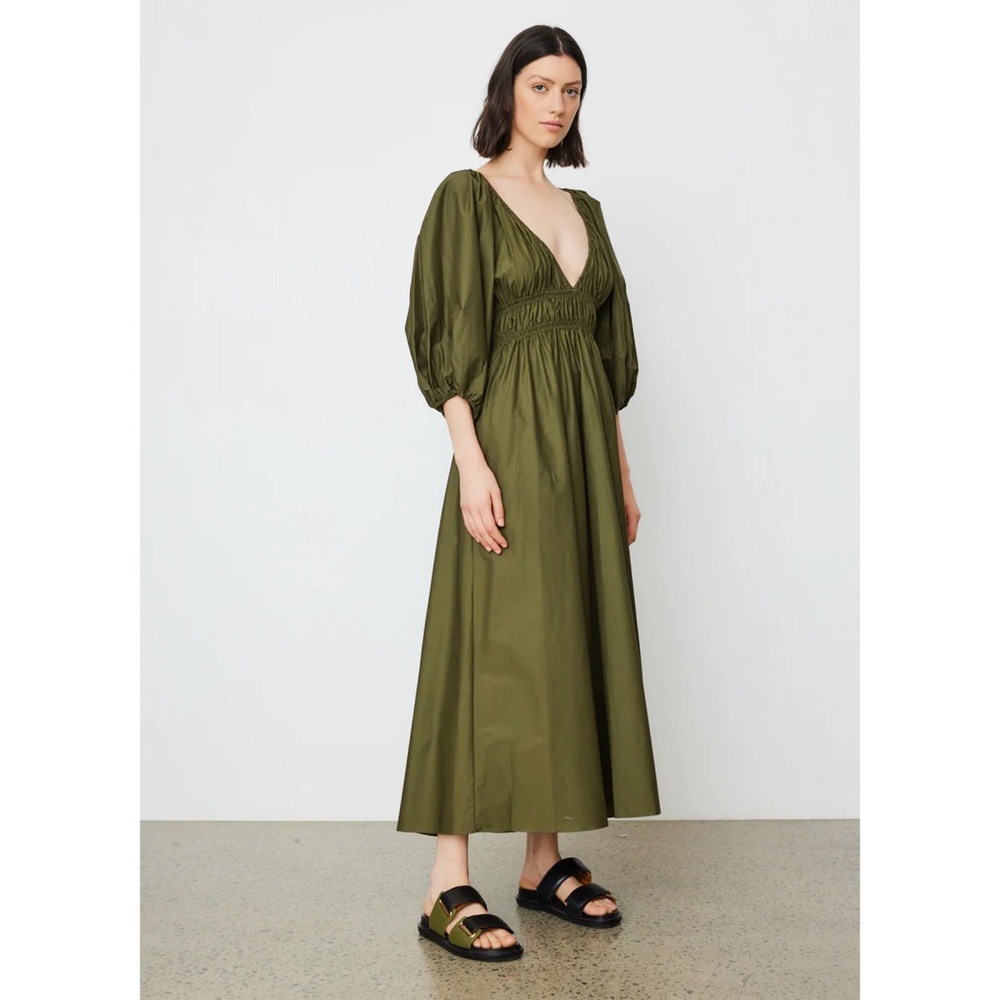 Matteau Shirred Plunge Dress cypress green